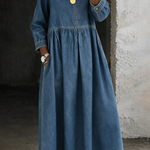 Zephyrelle | Jeansowa Sukienka Maxi w Stylu Vintage