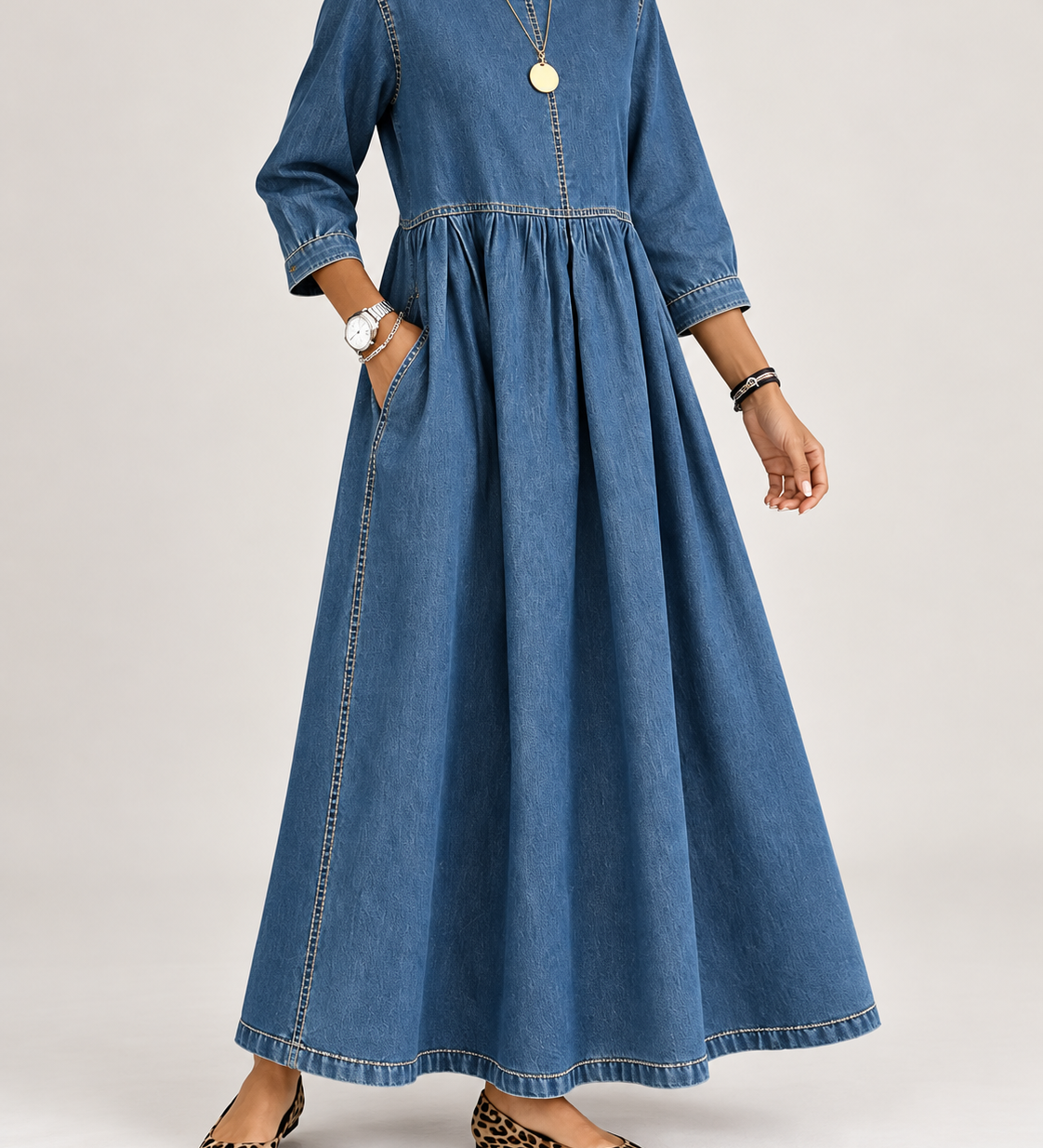 Zephyrelle | Jeansowa Sukienka Maxi w Stylu Vintage