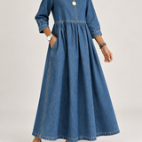 Zephyrelle | Jeansowa Sukienka Maxi w Stylu Vintage