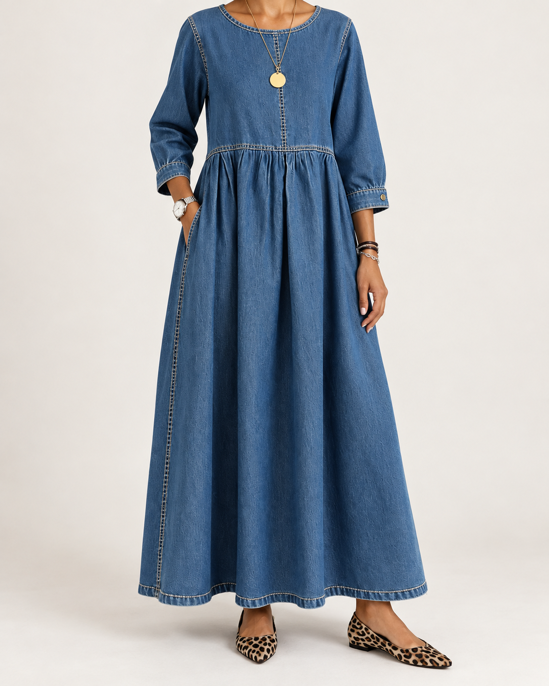 Zephyrelle | Jeansowa Sukienka Maxi w Stylu Vintage