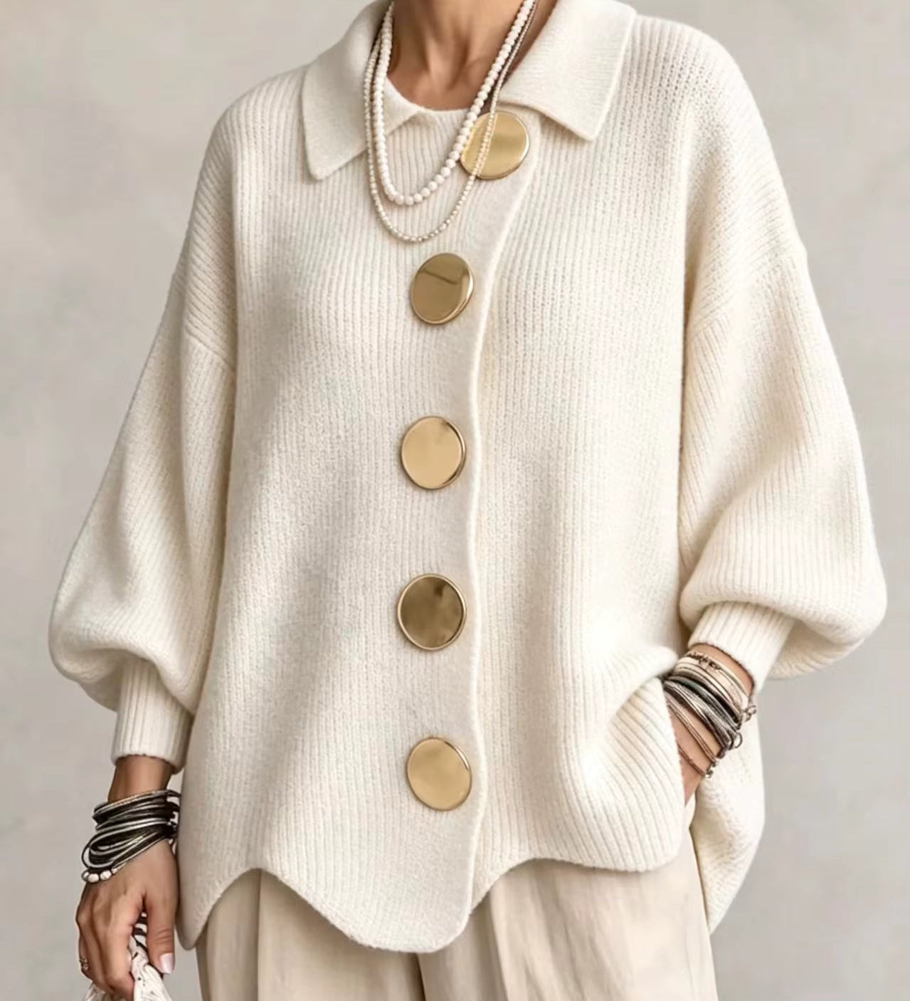 Rina | Elegancki Kardigan Oversize z Efektownymi Guzikami