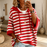 Michalina | Sweter Ponczo w Czerwone Paski