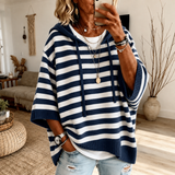 Martyna | Sweter Ponczo w Granatowe Paski