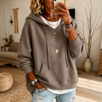 Ksenia | Szarobeżowy Sweter Oversize z Kapturem