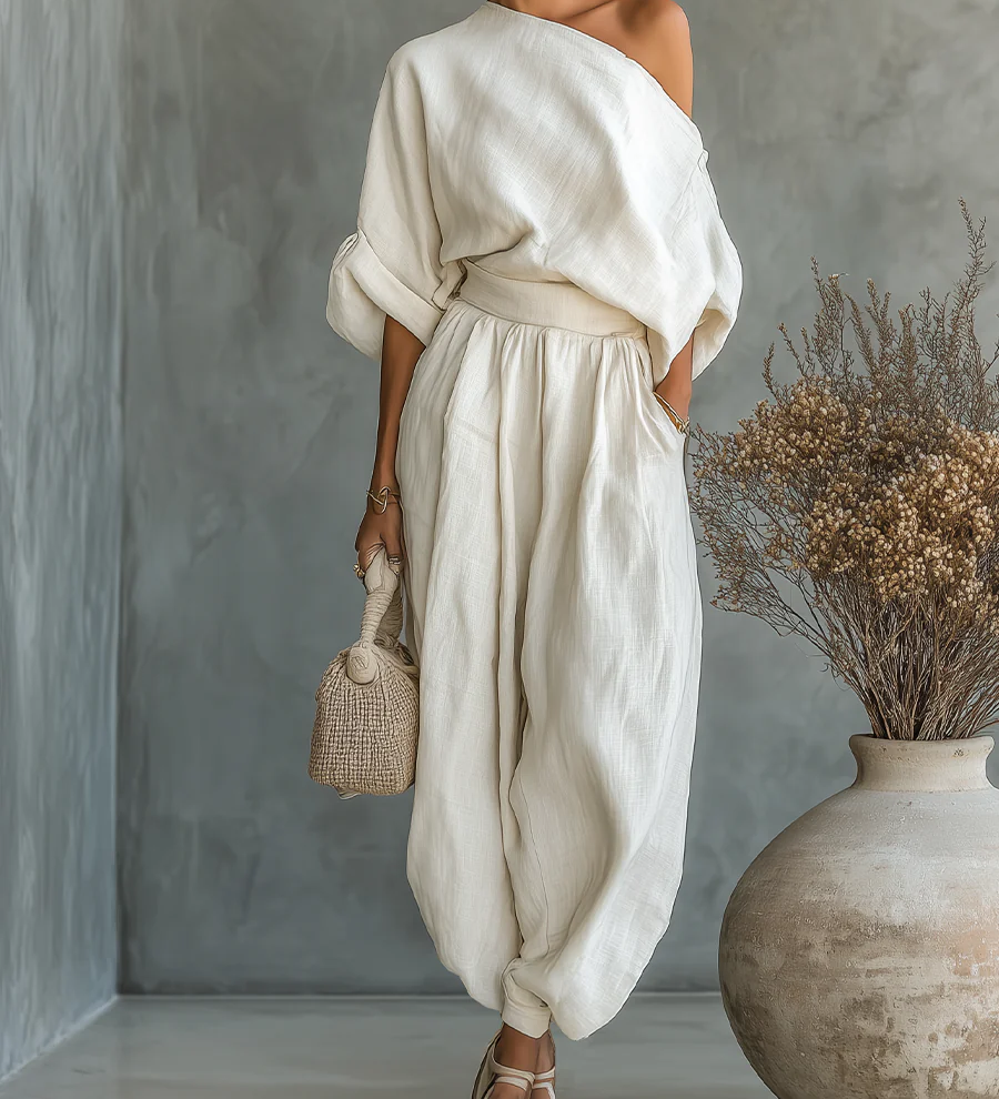 MAŁGORZATA | Komplet off-shoulder ze spodniami