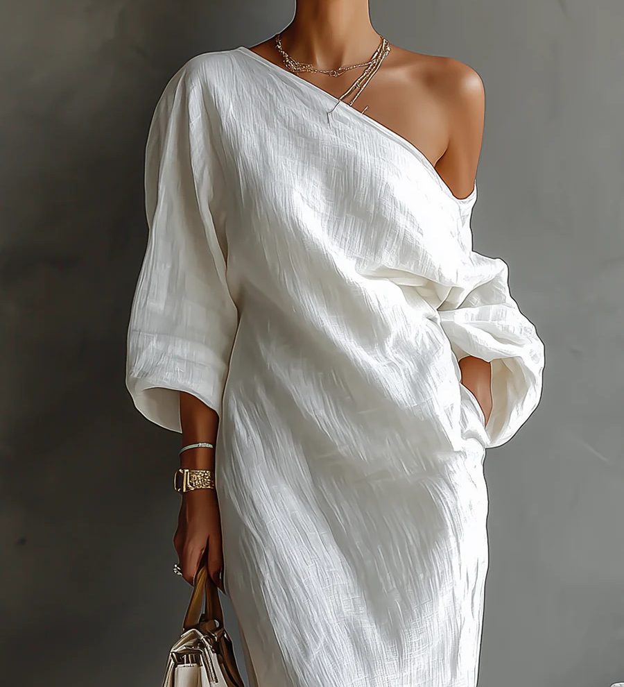 IWONA | Elegancka sukienka maxi w bieli