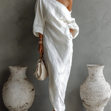 IWONA | Elegancka sukienka maxi w bieli