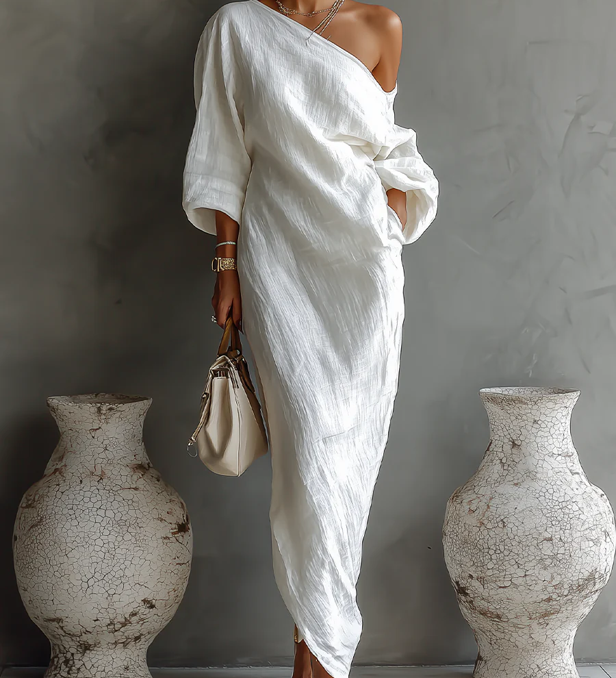 IWONA | Elegancka sukienka maxi w bieli