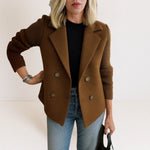 Ankie | Elegancki Dwurzędowy Blazer z Dzianinowymi Rękawami