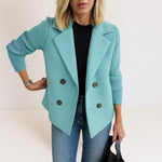 Ankie | Elegancki Dwurzędowy Blazer z Dzianinowymi Rękawami