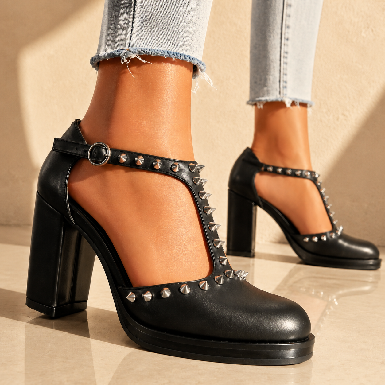 Rhianna | Retro Szpilki z Nitami
